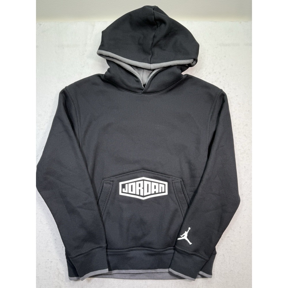 Air Jordan Hoodie Men's M Waffle Knit Spell Out Black White Heavyweight Thermal